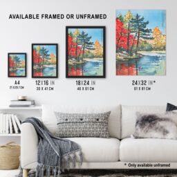 "Artery8 Lake Forest Colourful Trees Japanese Woodblock Wall Art Print - Size: W24"" x H32""" - thumbnail 3