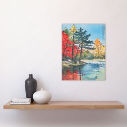 "Artery8 Lake Forest Colourful Trees Japanese Woodblock Wall Art Print - Size: W24"" x H32""" - thumbnail 4