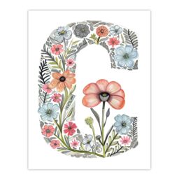 "Artery8 Women's Wall Art Print Letter C in Flowers Watercolour Poppy Nature Floral Word Art For Her Poster - Size: W12"" x H16""" - thumbnail 1
