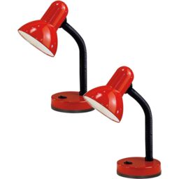 Loops 2 PACK Table Lamp Flexible Moveable Colour Red Steel Rocker Switch E27 1x40W in Metallics