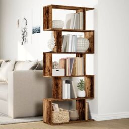 Berkfield Home Room Divider Bookcase 5-Tier Old Wood 70x24x161 cm Engineered Wood in Brown - Size: 70 x 24 x 161 cm - thumbnail 4