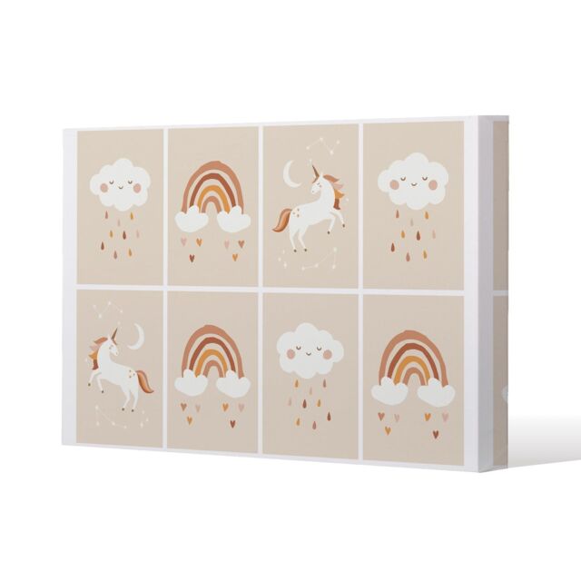 Benjamin Tate Design Cute Hand Drawn Unicorn, Rainbow & Cloud (Canvas Print) / 46 x 31 x 4cm in Natural - Size: 46 x 31 x 4 cm - image 1