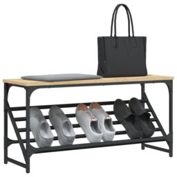 Berkfield Home Shoe Rack Sonoma Oak 90x30x45 cm Engineered Wood in Brown - Size: 90 x 30 x 45 cm - thumbnail 3