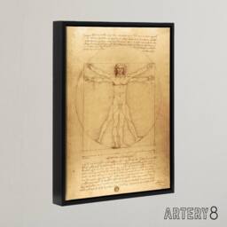 "Artery8 Vitruvian Man Drawing da Vinci Vintage Black Framed Canvas Wall Art in Brown - Size: W12"" x H16""" - thumbnail 2