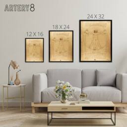 "Artery8 Vitruvian Man Drawing da Vinci Vintage Black Framed Canvas Wall Art in Brown - Size: W12"" x H16""" - thumbnail 4