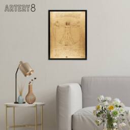"Artery8 Vitruvian Man Drawing da Vinci Vintage Black Framed Canvas Wall Art in Brown - Size: W12"" x H16""" - thumbnail 3