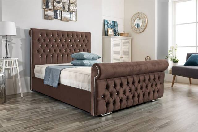 UK Bed Furniture Faye Slatted Base Upholstered Bed with 48 Inch Headboard in Brown - Size: Single - image 1