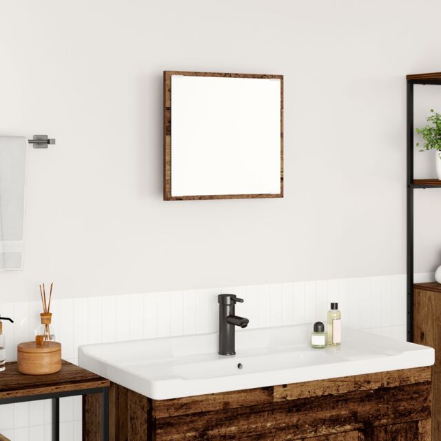 Berkfield Home LED Bathroom Mirror Old Wood 40x8.5x37 cm Engineered Wood in Brown - image 1