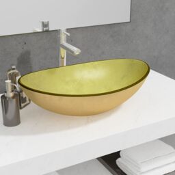 Berkfield Home Basin Tempered Glass 54.5x35x15.5 cm Gold