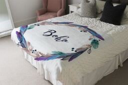 Benjamin Tate Design Boho Style Wreath Feathers Blanket in Natural - Size: 120 cm x 150 cm - thumbnail 3