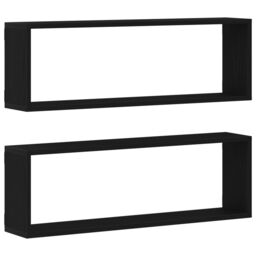 Berkfield Home Wall Shelves - Set of 2, Black Oak, 80x15x26 cm, Made from Engineered Wood - Size: 80 x 15 x 26 cm - thumbnail 2