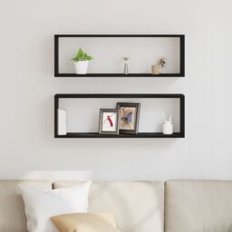 Berkfield Home Wall Shelves - Set of 2, Black Oak, 80x15x26 cm, Made from Engineered Wood - Size: 80 x 15 x 26 cm - thumbnail 4