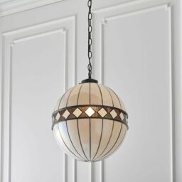 Loops Tiffany Glass Hanging Ceiling Pendant Light Bronze & Natural Globe Shade i00118 in Clear - thumbnail 5