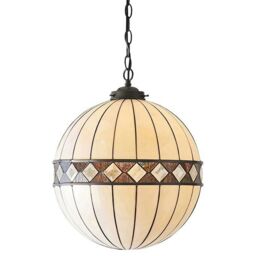 Loops Tiffany Glass Hanging Ceiling Pendant Light Bronze & Natural Globe Shade i00118 in Clear - thumbnail 4