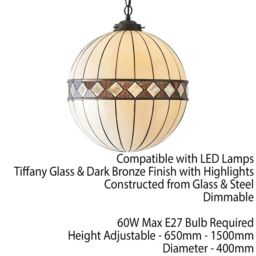 Loops Tiffany Glass Hanging Ceiling Pendant Light Bronze & Natural Globe Shade i00118 in Clear - thumbnail 2