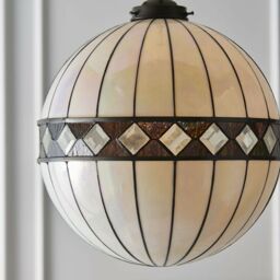 Loops Tiffany Glass Hanging Ceiling Pendant Light Bronze & Natural Globe Shade i00118 in Clear - thumbnail 3
