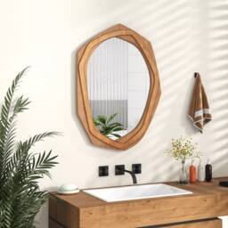 Costway Irregular Framed Decoration Wall Mirror Makeup Vanity Mirror W/Expansion Screws in Natural - thumbnail 3