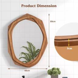 Costway Irregular Framed Decoration Wall Mirror Makeup Vanity Mirror W/Expansion Screws in Natural - thumbnail 2