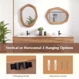 Costway Irregular Framed Decoration Wall Mirror Makeup Vanity Mirror W/Expansion Screws in Natural - thumbnail 4