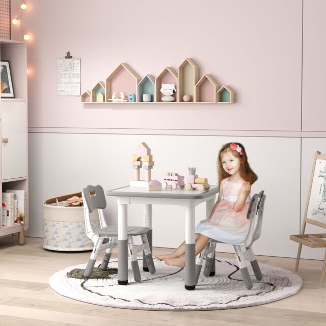 AIYAPLAY 3 Pcs Height Adjustable Kids Table & Chair Set for Playroom in Grey - image 1