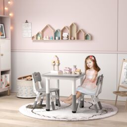 AIYAPLAY 3 Pcs Height Adjustable Kids Table & Chair Set for Playroom in Grey