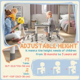 AIYAPLAY 3 Pcs Height Adjustable Kids Table & Chair Set for Playroom in Grey - thumbnail 4