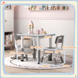 AIYAPLAY 3 Pcs Height Adjustable Kids Table & Chair Set for Playroom in Grey - thumbnail 3
