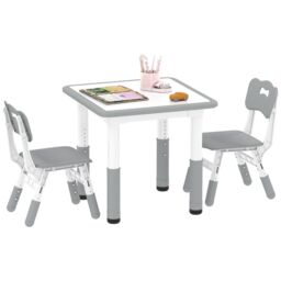 AIYAPLAY 3 Pcs Height Adjustable Kids Table & Chair Set for Playroom in Grey - thumbnail 2