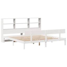 Berkfield Home Bookcase Bed Frame Wax Brown 135x190cm Double Solid Wood Pine in White - Size: Super King - thumbnail 3