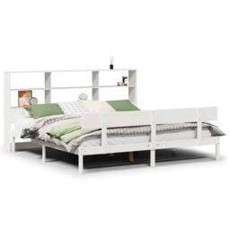 Berkfield Home Bookcase Bed Frame Wax Brown 135x190cm Double Solid Wood Pine in White - Size: Super King - thumbnail 2
