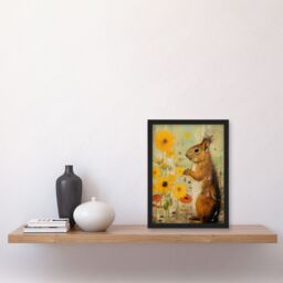 Artery8 Squirrel In The Marigolds Stop To Smell The Flowers Oil Painting Orange & Yellow Art Print Framed Poster Wall Decor in Black - Size: A4 - thumbnail 4