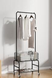 Metal Clothes Rail Rack Garment Stand With Bottom Basket Bedroom