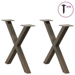 Berkfield Home Coffee Table Legs X-Shaped 2 pcs Natural Steel 60x(42-43) cm Steel in Brown - thumbnail 3