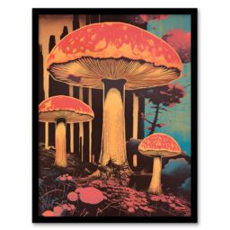 Artery8 Vintage Mushroom Aesthetic Earthy Forest Screenprint Cep Kitchen Artwork Framed Wall Art Print A4 in Black - thumbnail 1