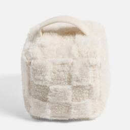 OHS Checkerboard Weighted Fluffy Fleece Decorative Doorstop in Cream - thumbnail 3