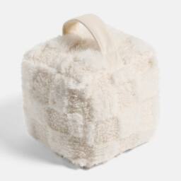OHS Checkerboard Weighted Fluffy Fleece Decorative Doorstop in Cream - thumbnail 4