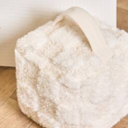 OHS Checkerboard Weighted Fluffy Fleece Decorative Doorstop in Cream - thumbnail 2