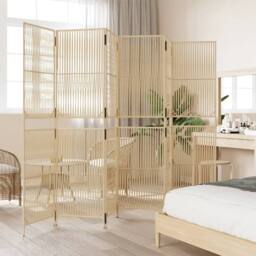 Berkfield Home Room Divider 6 Panels Beige Poly Rattan - thumbnail 1
