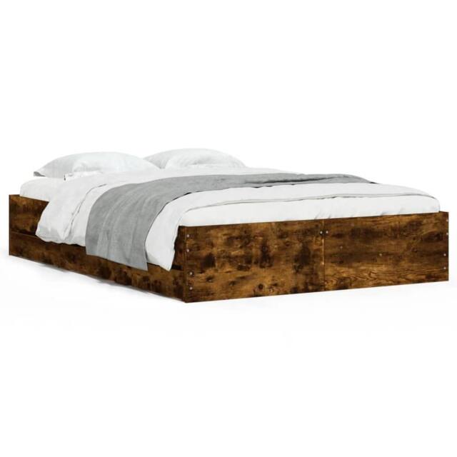 Berkfield Home Bed Frame w/Drawers Frame Smoked Oak 120x190 cm Small Double in Brown - image 1