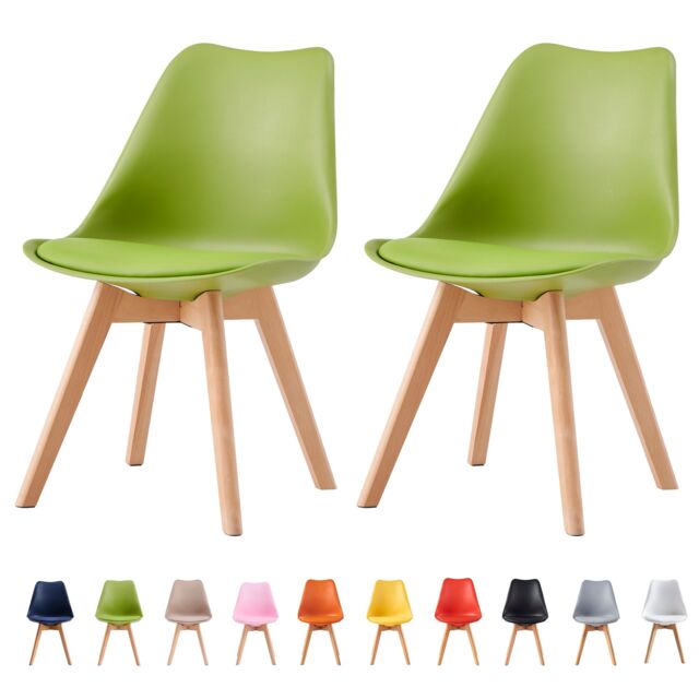 MCC Direct Set of 2 Dining Chairs with wooden Legs & Padded Cushion Eva in Green - image 1