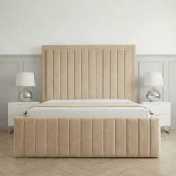 Living Comfort Bedz Sovereign Plush Velvet Upholstered Bed Slatted Base - 48Inch Headboard in Beige - Size: Super King - thumbnail 2