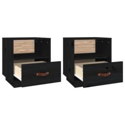 Berkfield Home Beautiful Bedside Cabinets 2 pcs Black 40x34x45 cm Solid Wood Pine - Size: 40 x 34 x 45 cm - thumbnail 6