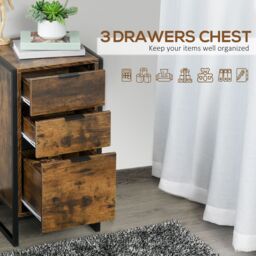 HOMCOM Industrial 3-Drawer Bedroom Chest of Drawers with Metal Frame in Brown - thumbnail 5