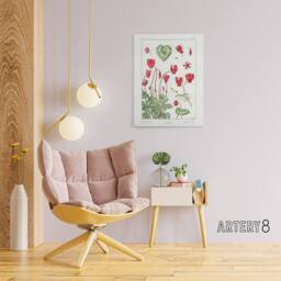 "Artery8 Cyclamen Flower Canvas Wall Art Print Vintage Floral Verneuil in White - Size: W18"" x H24""" - thumbnail 3