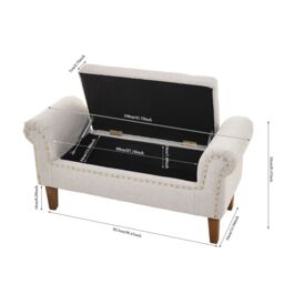 Living and Home Beige Linen Upholstered Storage Bench - thumbnail 8