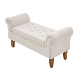 Living and Home Beige Linen Upholstered Storage Bench - thumbnail 6