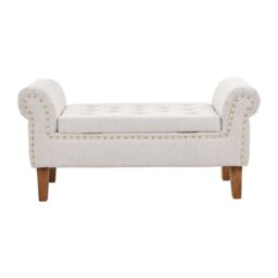 Living and Home Beige Linen Upholstered Storage Bench - thumbnail 4