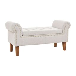 Living and Home Beige Linen Upholstered Storage Bench - thumbnail 5