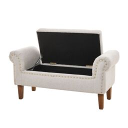 Living and Home Beige Linen Upholstered Storage Bench - thumbnail 7