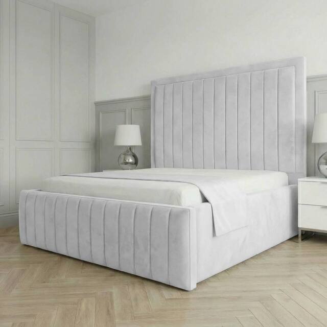 Living Comfort Bedz Sovereign Plush Velvet Upholstered Bed Slatted Base - 48Inch Headboard in White - Size: Double - image 1